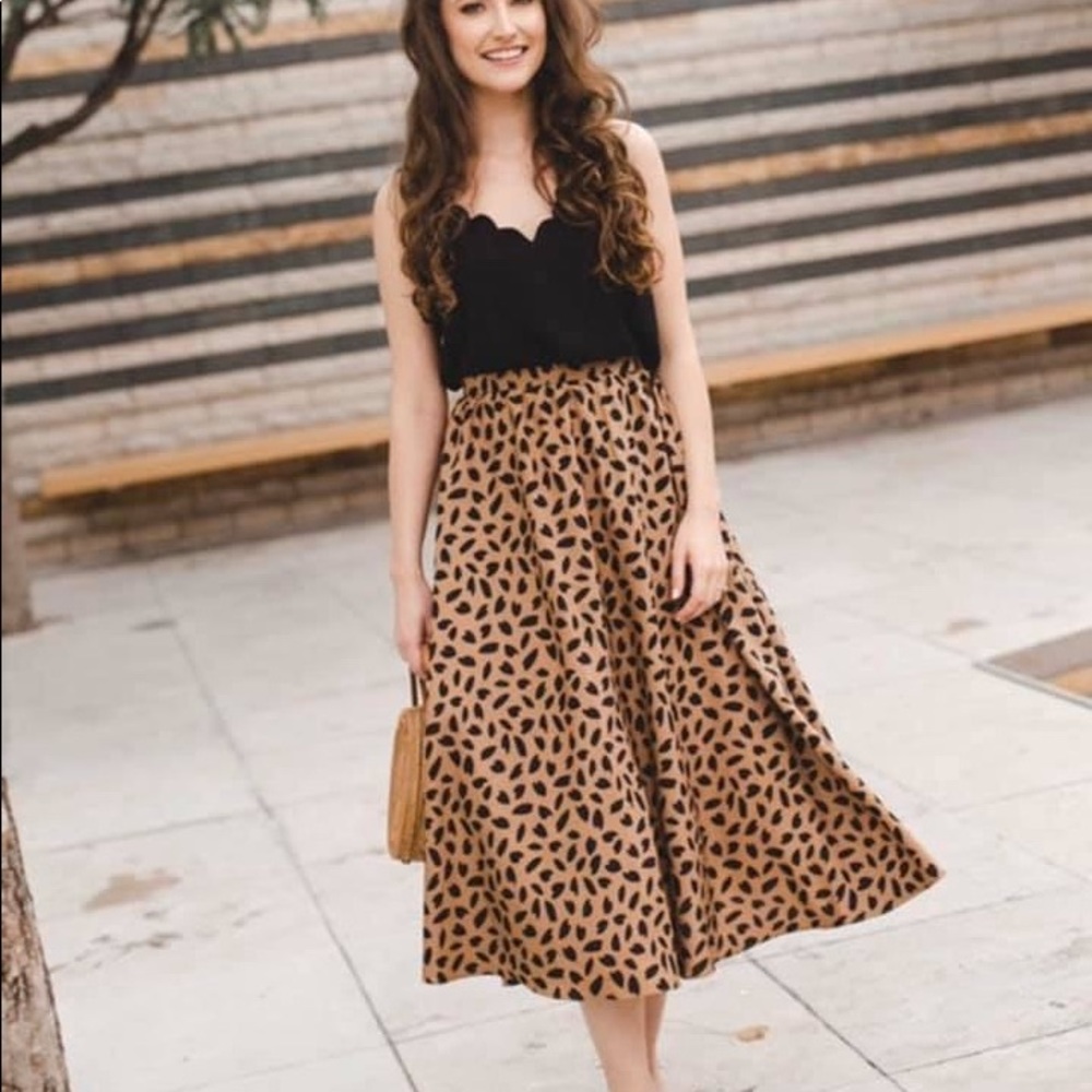 Animal Print Pleated Midi Skirt